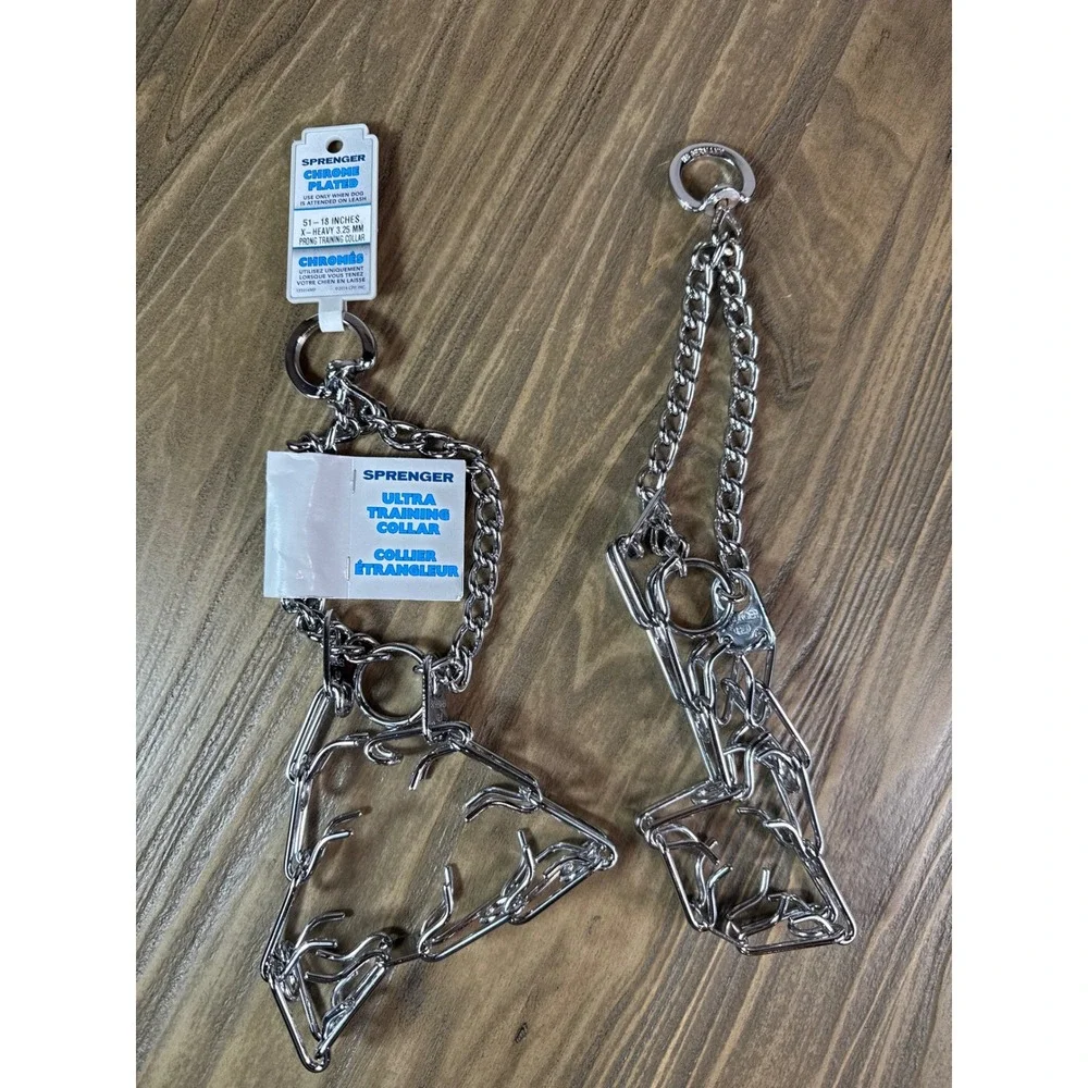 Herm Sprenger Ultra Training Collar Dog 18in Lot of 2 New Chrome 3.25mm Prong